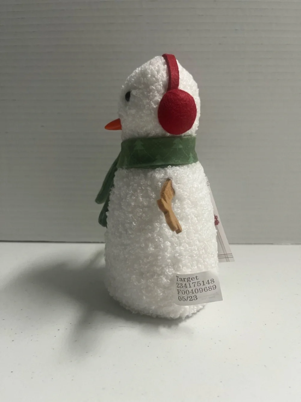 Target White Snowman Plush with Green Scarf and Red Ear Muffs-H